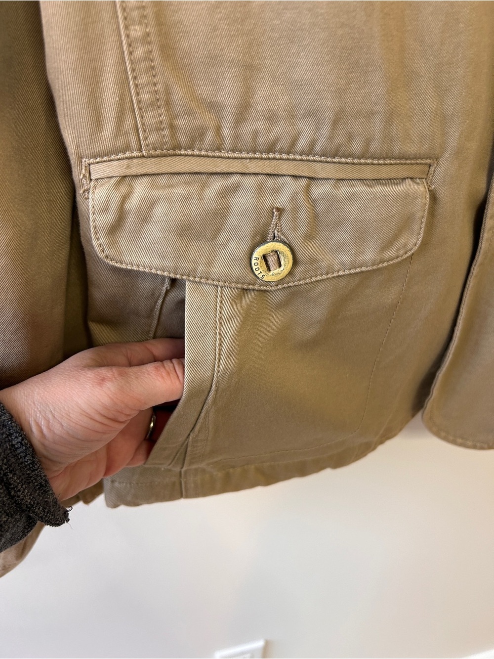 Roots Mens Size Small Cotton Khaki Tan Cotton Blazer Safari Jungle Academia - Picture 4 of 12